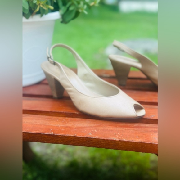 THE FLEXX Genuine Leather PeepToe Prato Vacchetta Slingback Kitten Heel SZ 10M - Picture 6 of 16